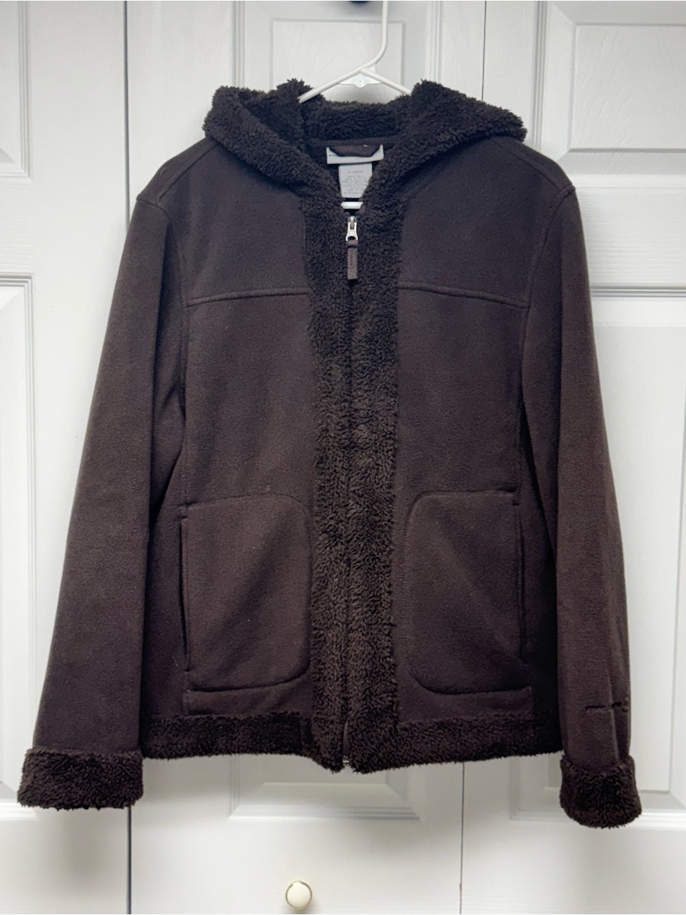 Women’s Hooded Faux-Shearling Fleece Zipper Jacket - Dark Brown